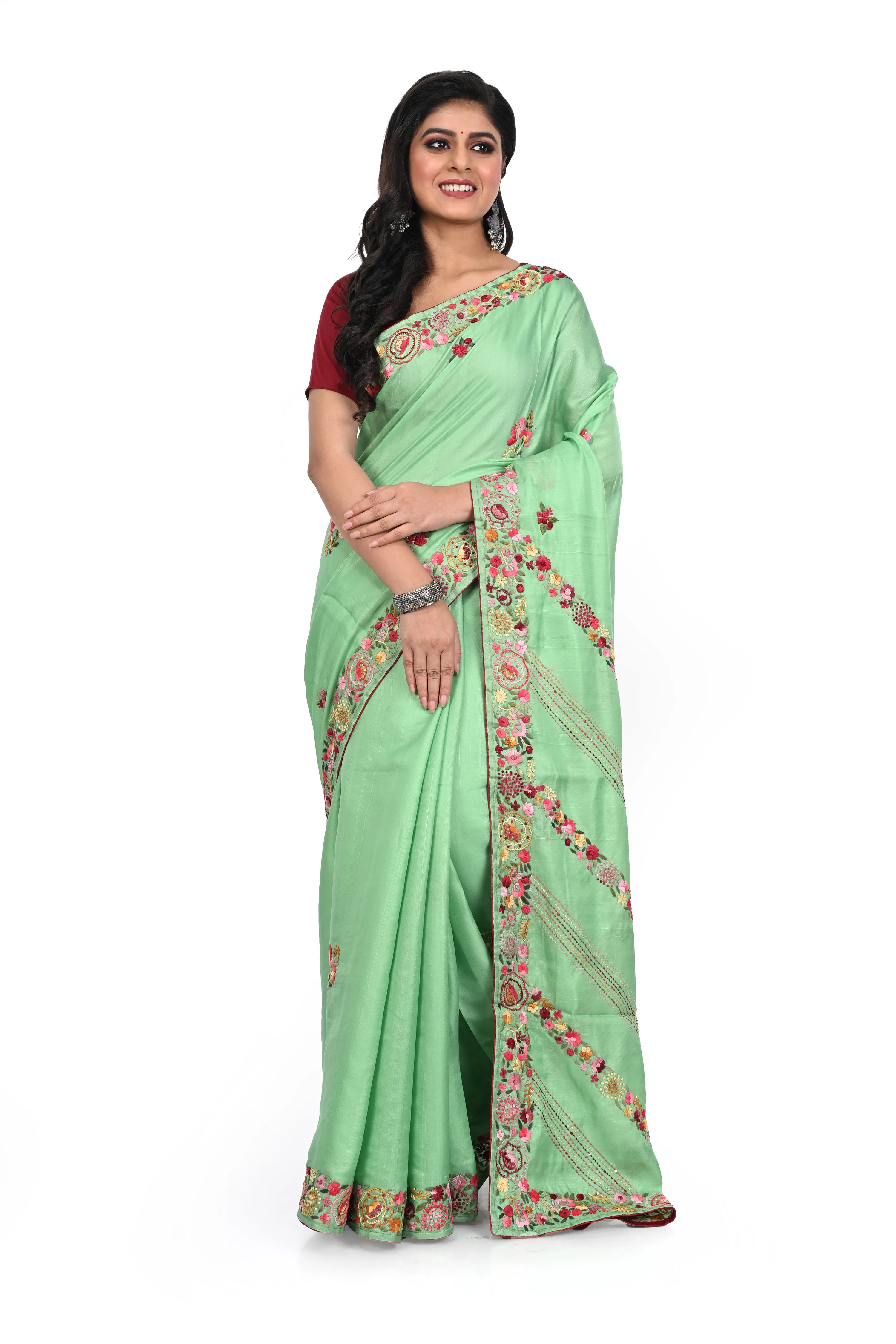 Semi Tussar Exclusive Light Green Coloured Saree with Hand Worked Border and Pallu