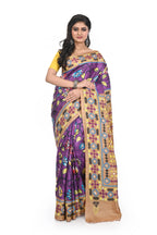 Purple Coloured Hand Blocked Tussar Silk Saree with Exclusive Guajarati Hand Worked Border and Rich Pallu