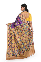 Purple Coloured Hand Blocked Tussar Silk Saree with Exclusive Guajarati Hand Worked Border and Rich Pallu