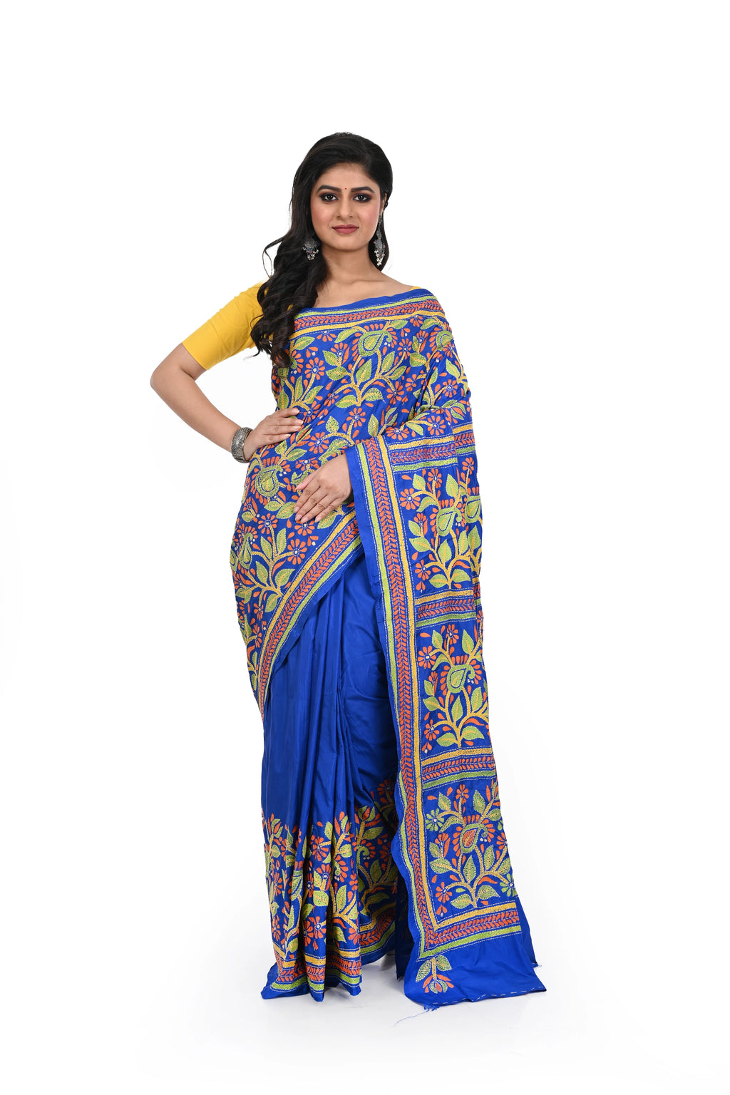 Royal Blue Banglore Silk Kantha Saree with Exclusive Work
