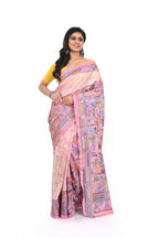 Pink Coloured Bangalore Silk Kantha Saree with Corner to Corner Worked