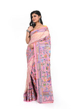 Pink Coloured Bangalore Silk Kantha Saree with Corner to Corner Worked