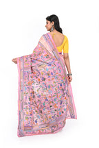 Pink Coloured Bangalore Silk Kantha Saree with Corner to Corner Worked