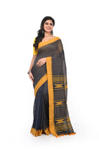 Elegant Look Brown Solid Yellow Border Cotton Handloom Saree