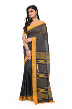 Elegant Look Brown Solid Yellow Border Cotton Handloom Saree