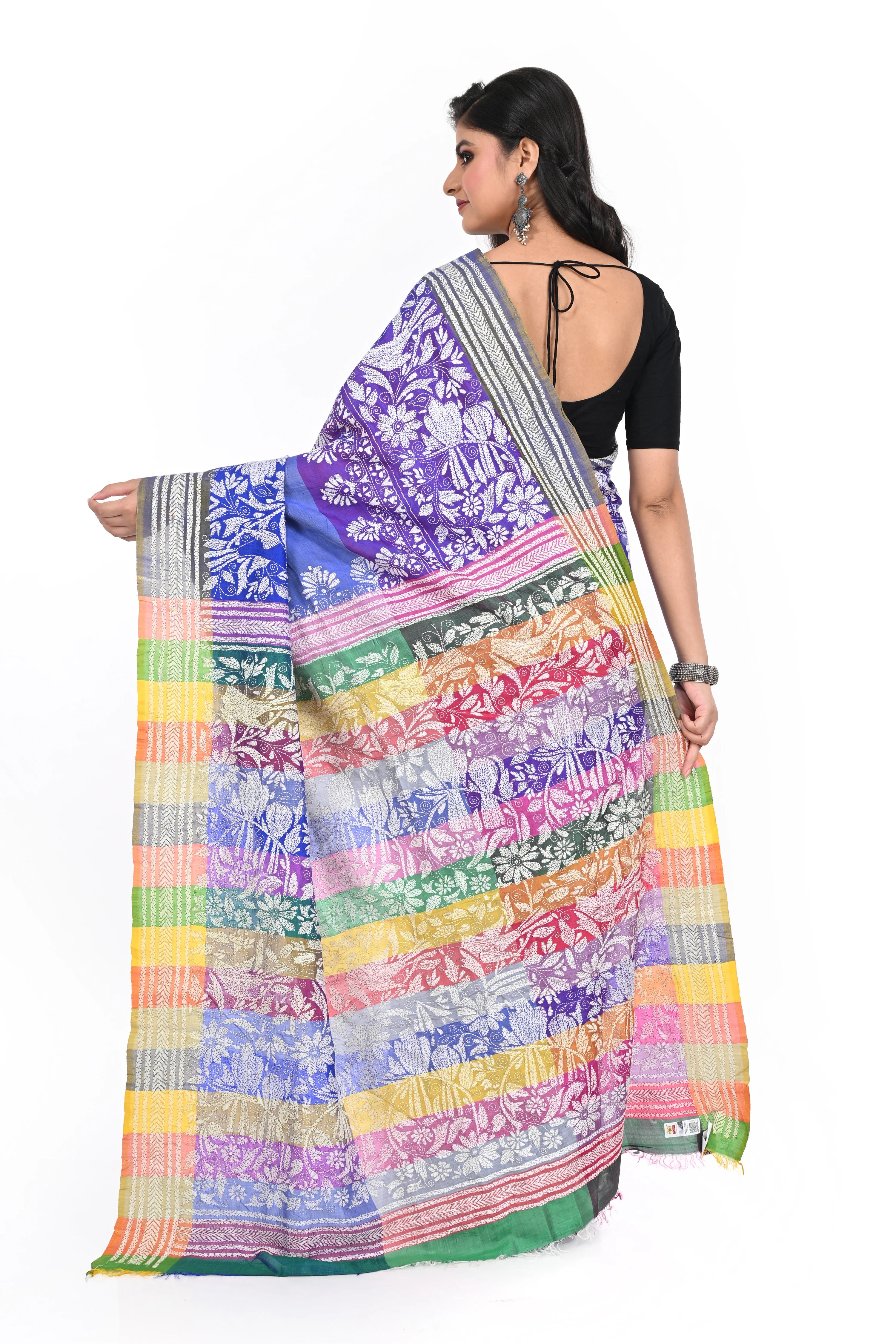 Purple Coloured Kantha Stitch Saree on Pure Bishnupuri Silk