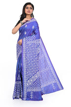 Saphire Blue Banglore Silk Saree with Hand Gujarati Worked Heavy Pallu and Rich Border