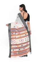 Black Border White Cotton Saree with Bhujudi Hand Worked Pallu