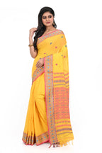 Yellow Handloom Cotton Saree with Red Border and Red Pallu