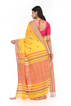Yellow Handloom Cotton Saree with Red Border and Red Pallu