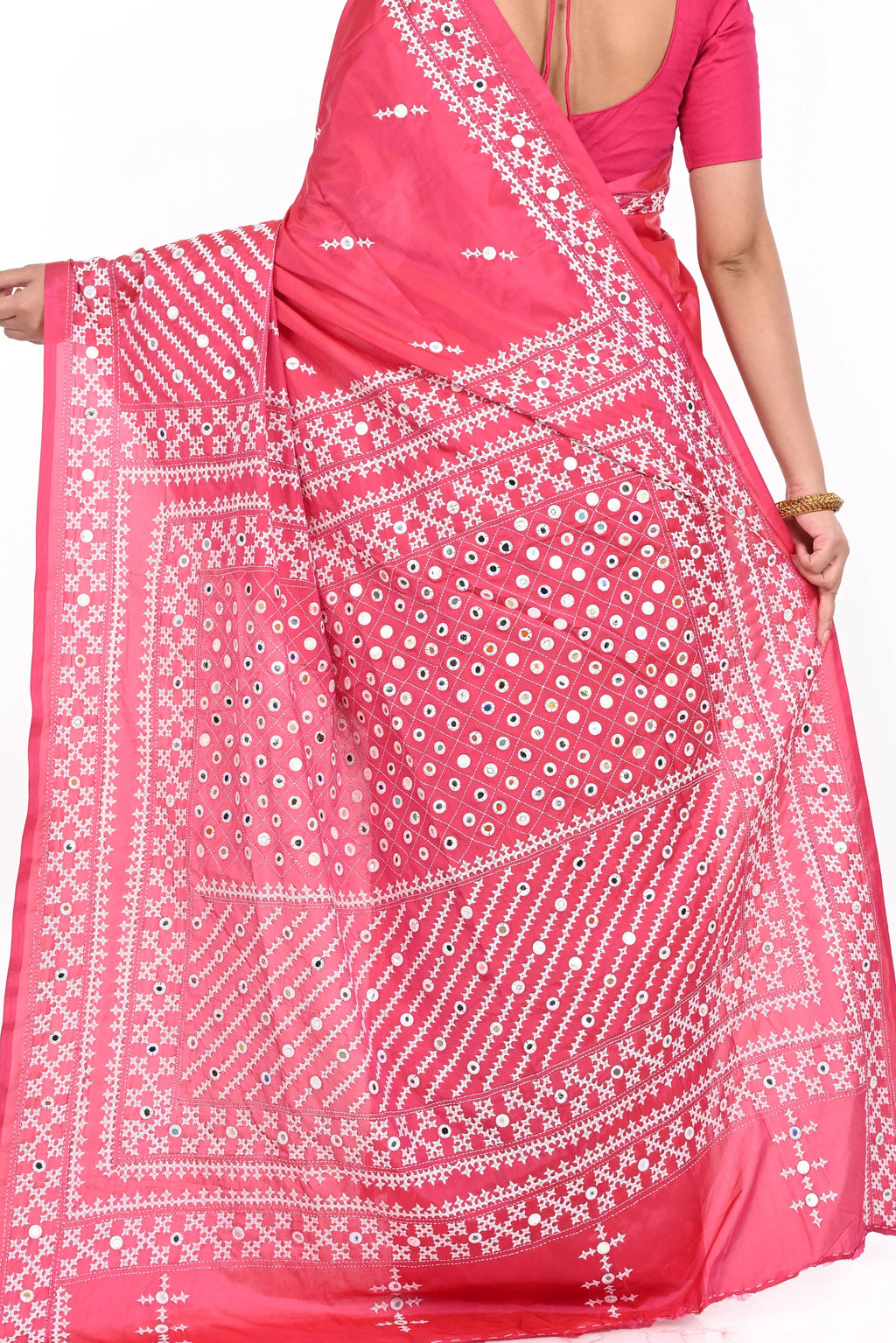 Pink Gujarati Worked Banglore Silk