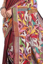 Maroon Blended Banglore Silk Saree with Corner to Corner Kantha Worked