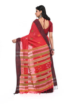 Pure Cotton Red Handloom Saree & Maroon Border with Bhujudi Worked Pallu