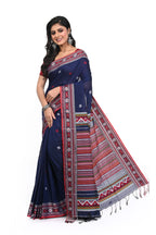 Red Border Blue Saree with Buta and Decorated Pallu