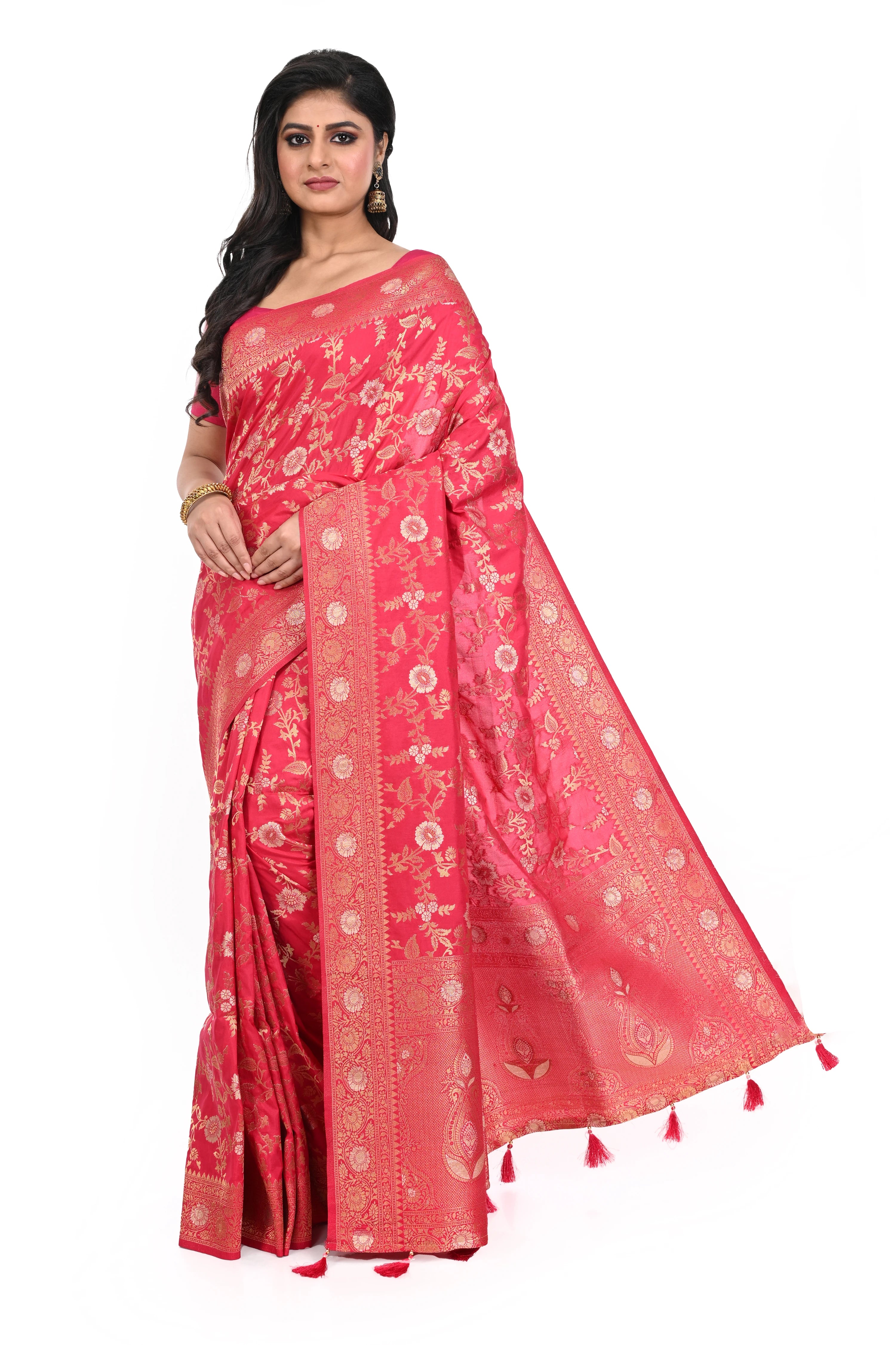 Pink Khaddi Benarasi Saree Allover Zari Worked