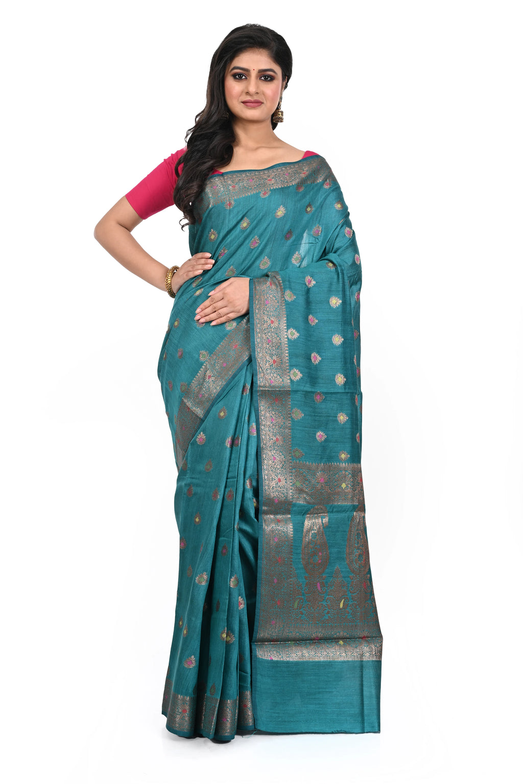 Rama Green Coloured Muga Benarasi Saree
