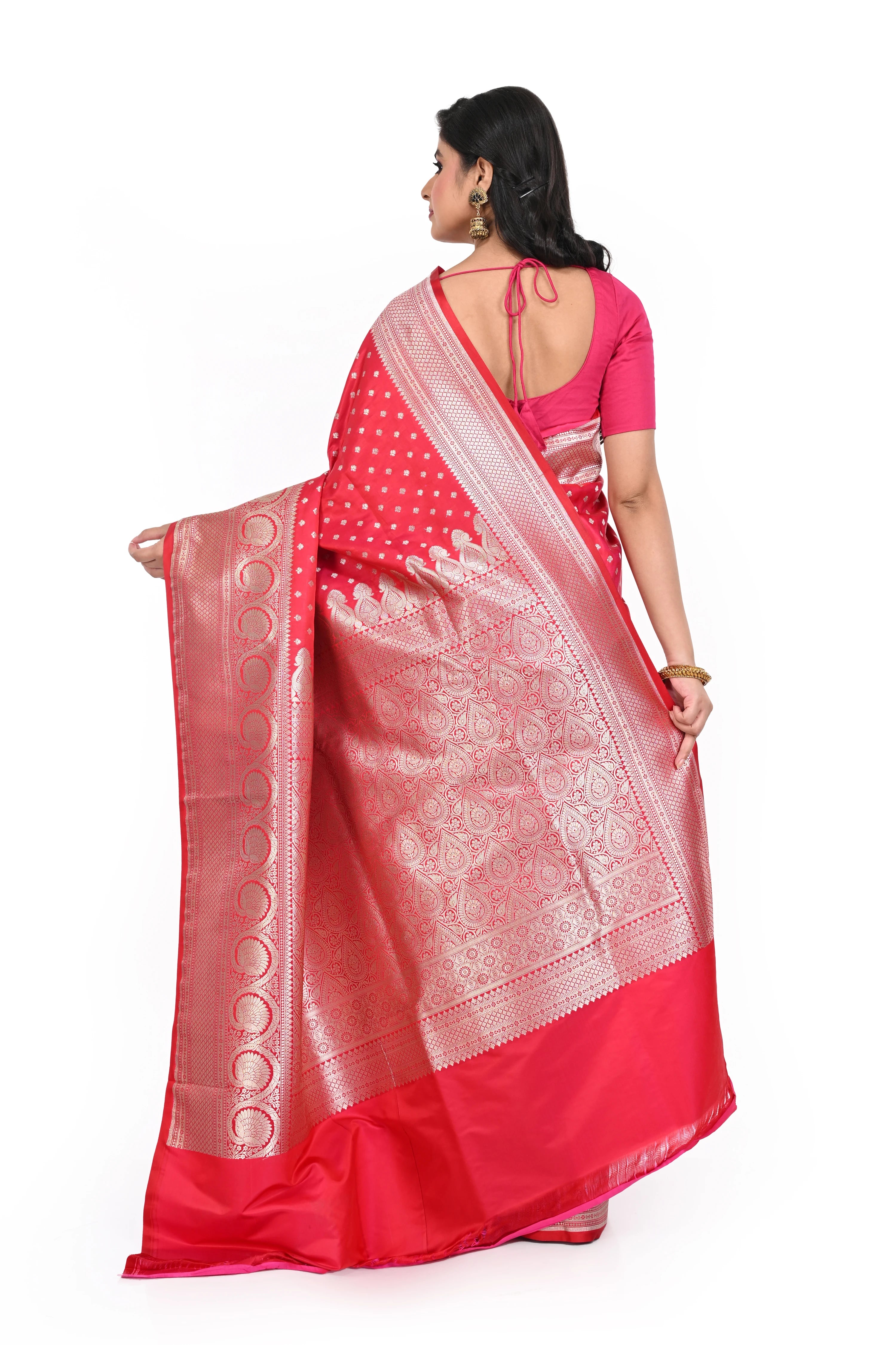 Mashru Benarasi Saree with Big Border Pinkish Red Colour Saree