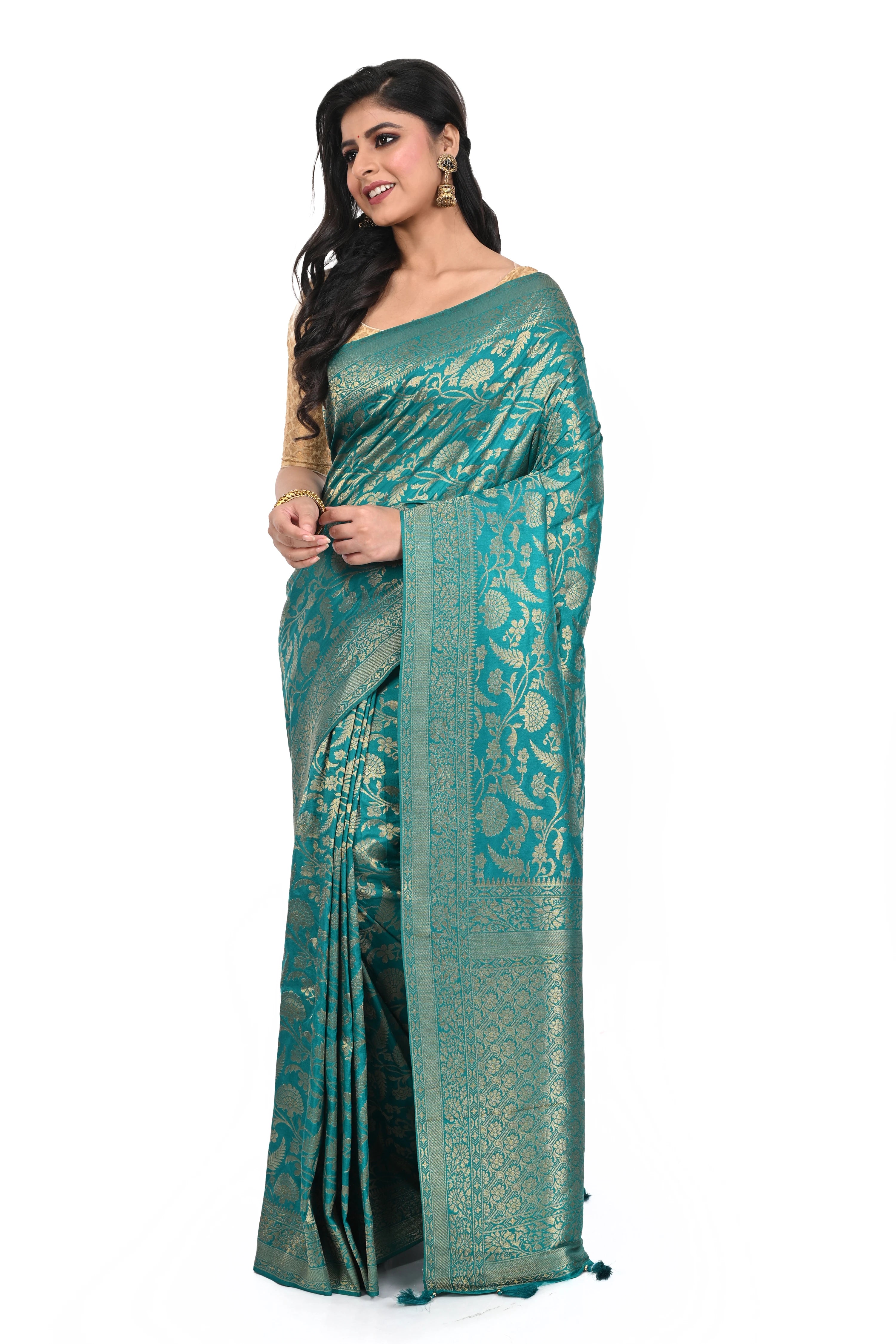 Bright Green Khaddi Benarasi Saree