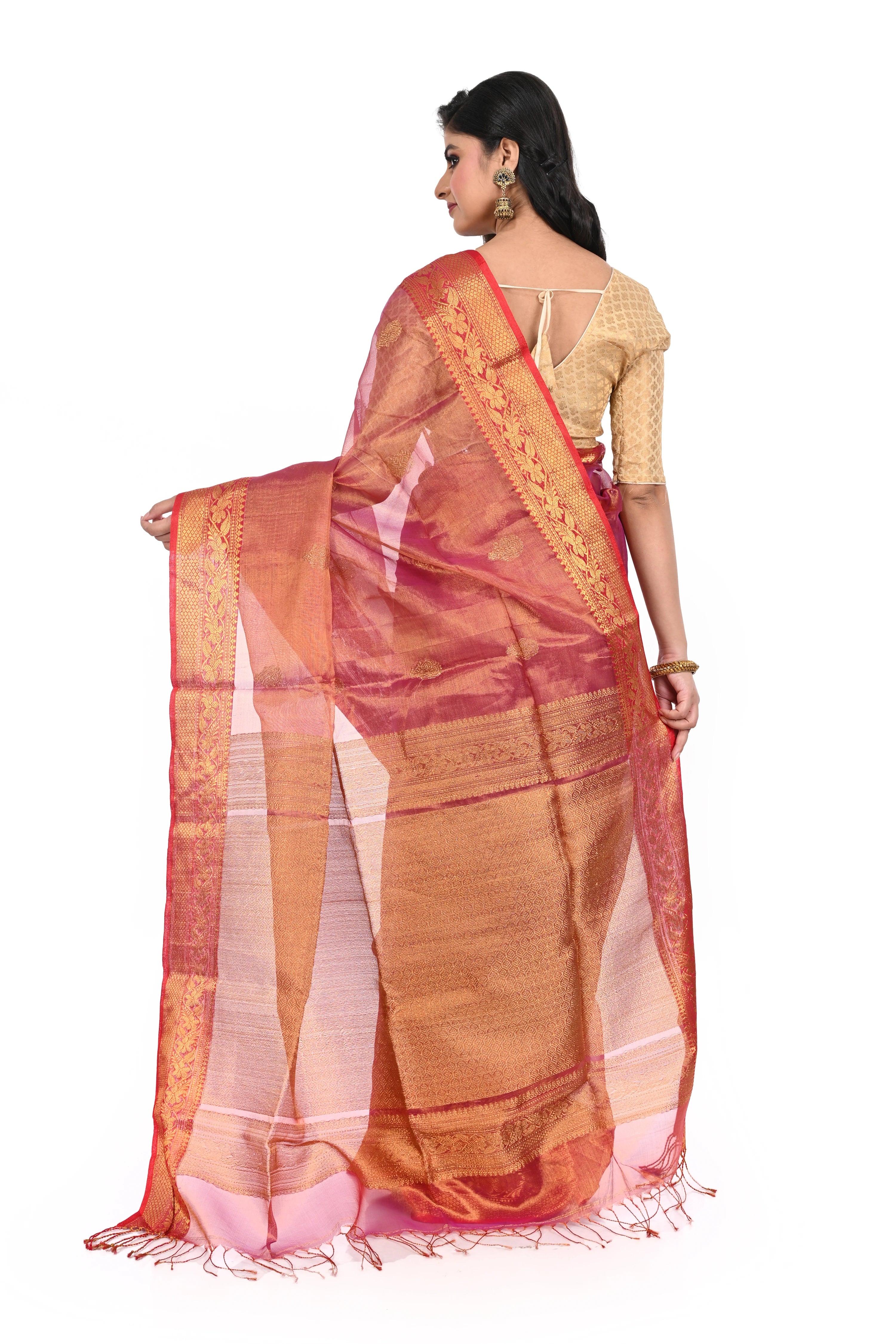 Purple Border Pure Matka Shivori Saree with Muslin Pallu