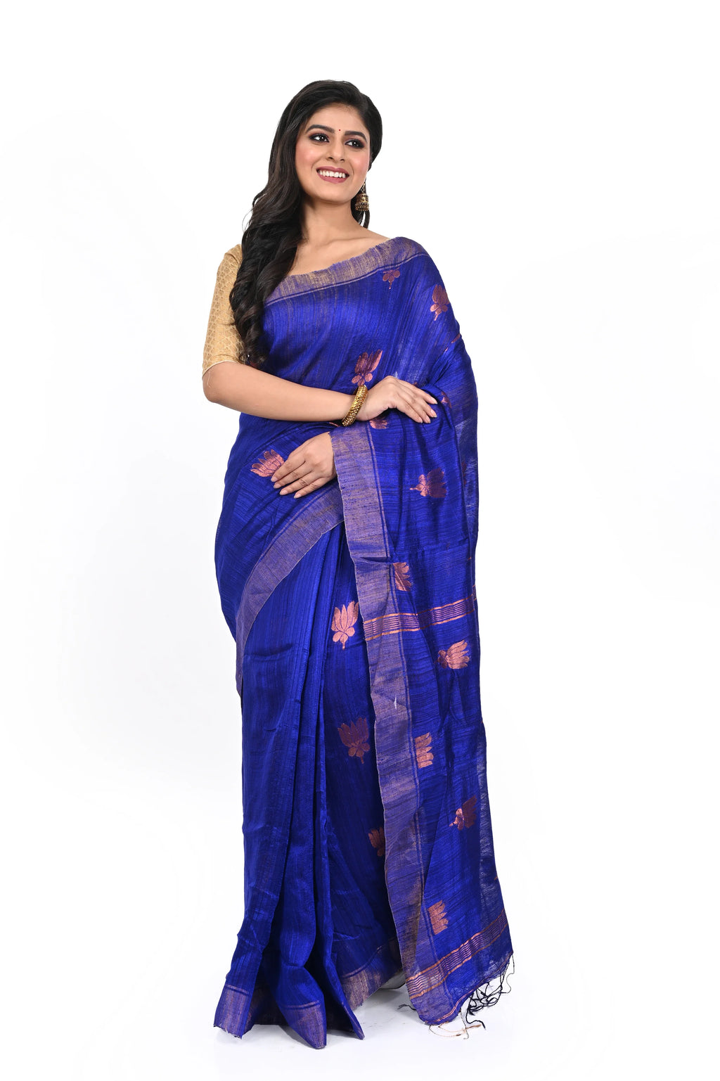 Golden Blue Handloom Saree
