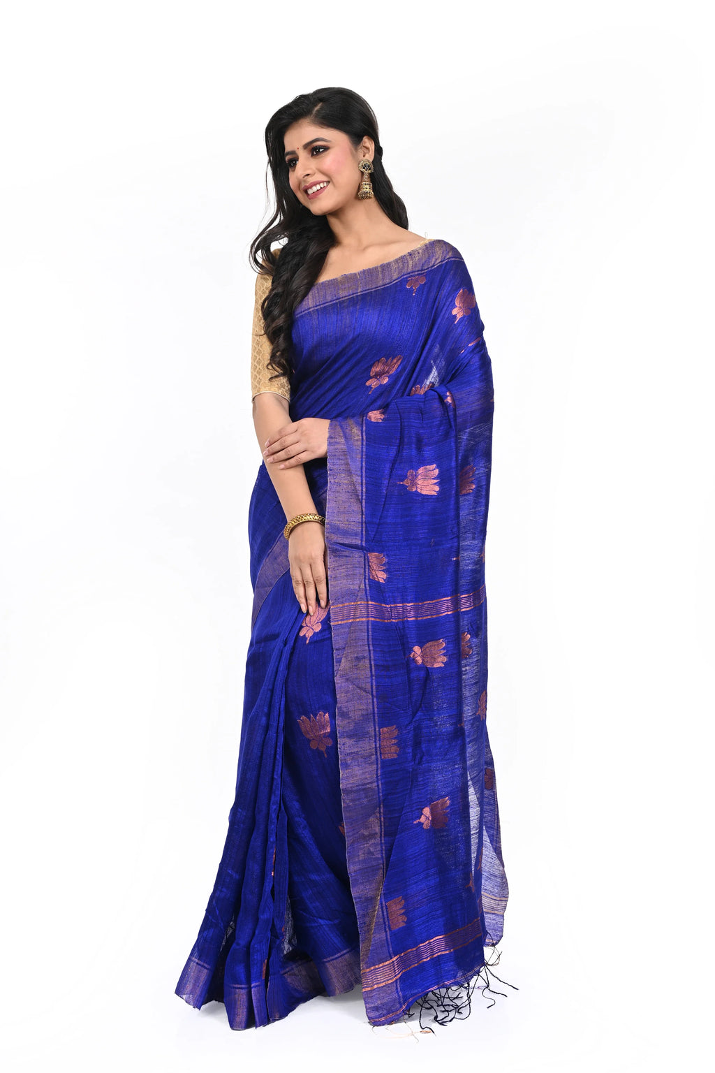 Golden Blue Handloom Saree