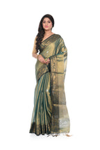 Olive green golden tissue handloom saree