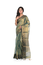 Olive green golden tissue handloom saree