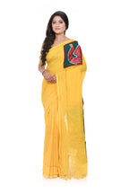 Yellow Handloom Saree with Hand Painted Patch Work