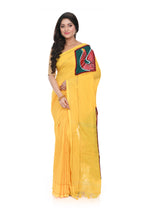 Yellow Handloom Saree with Hand Painted Patch Work