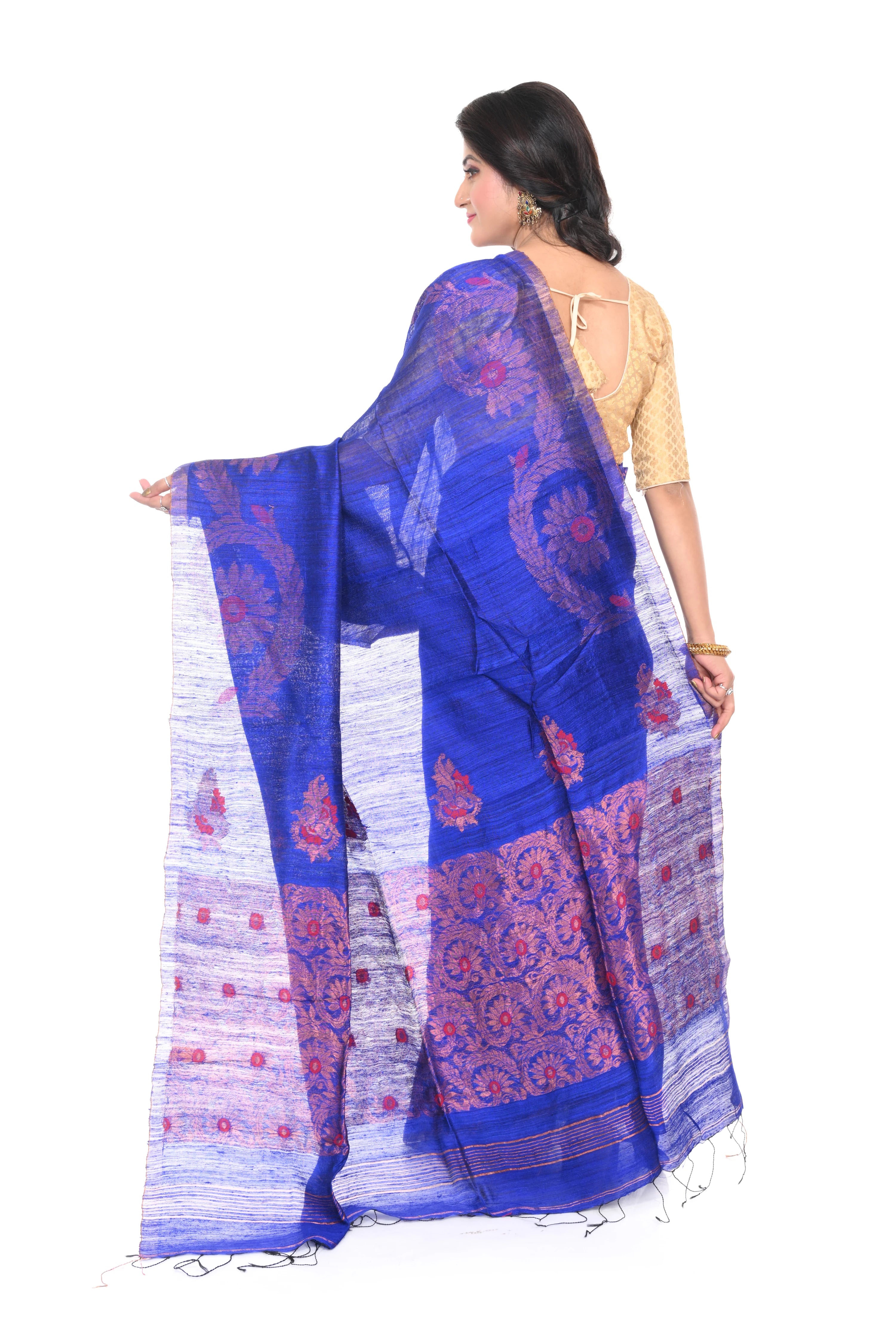 Royal Blue Matka Silk Saree with Elegant Zari Border
