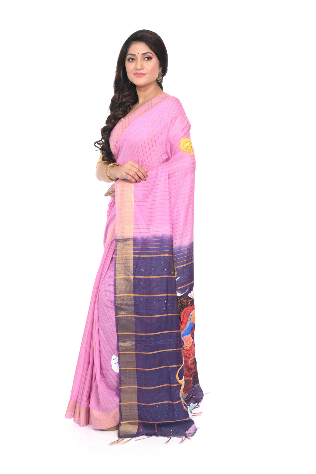 Pink Coloured Semi Tussar Hand Decorated Saree