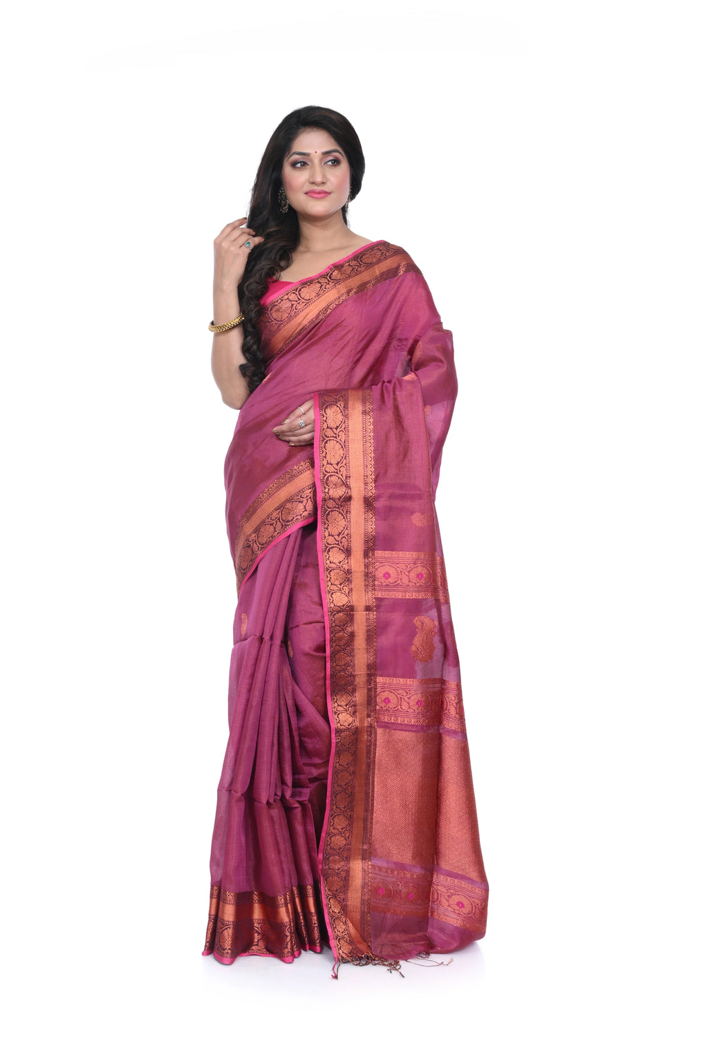 Pink Handloom Saree Allover Zari Woven