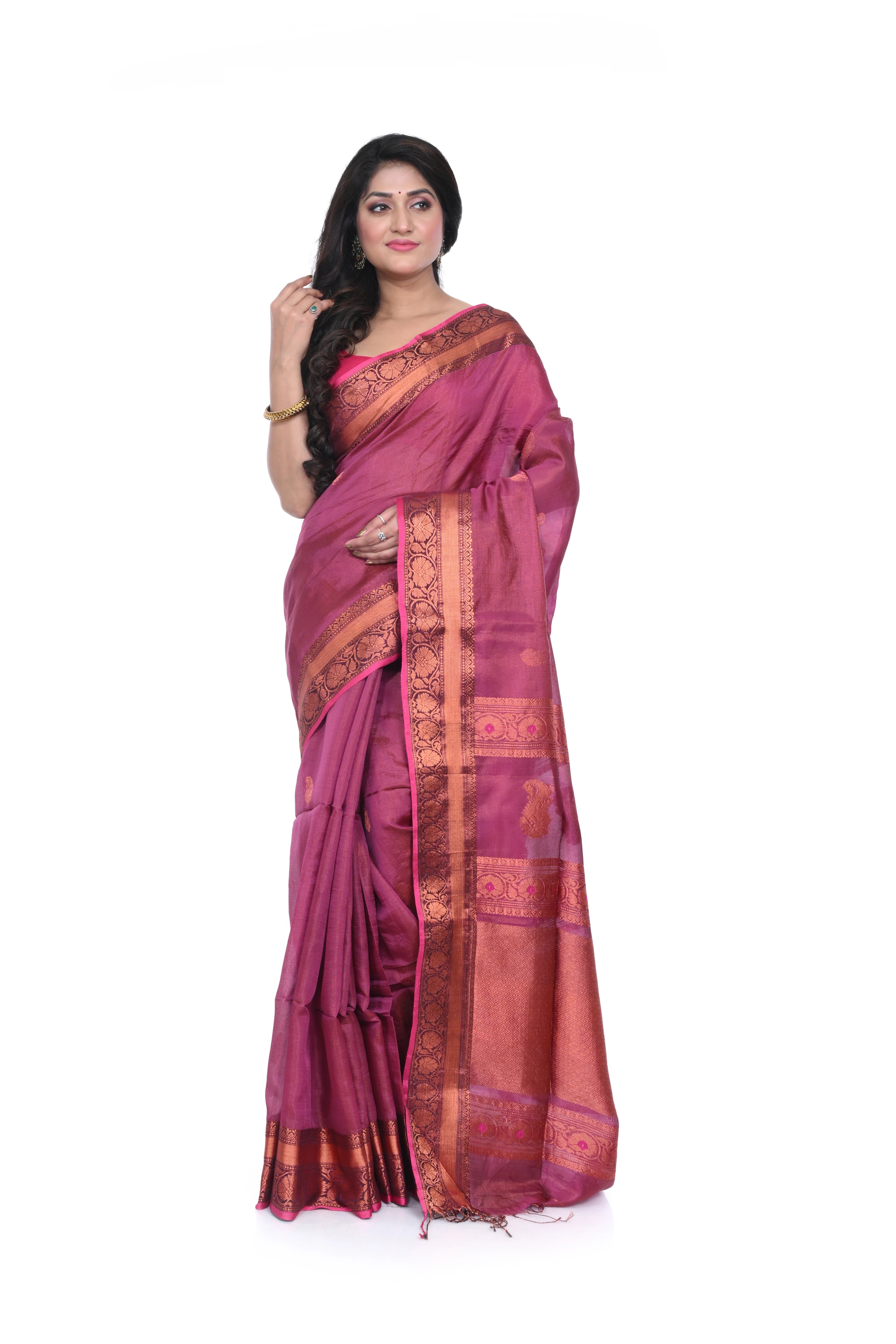 Pink Handloom Saree Allover Zari Woven