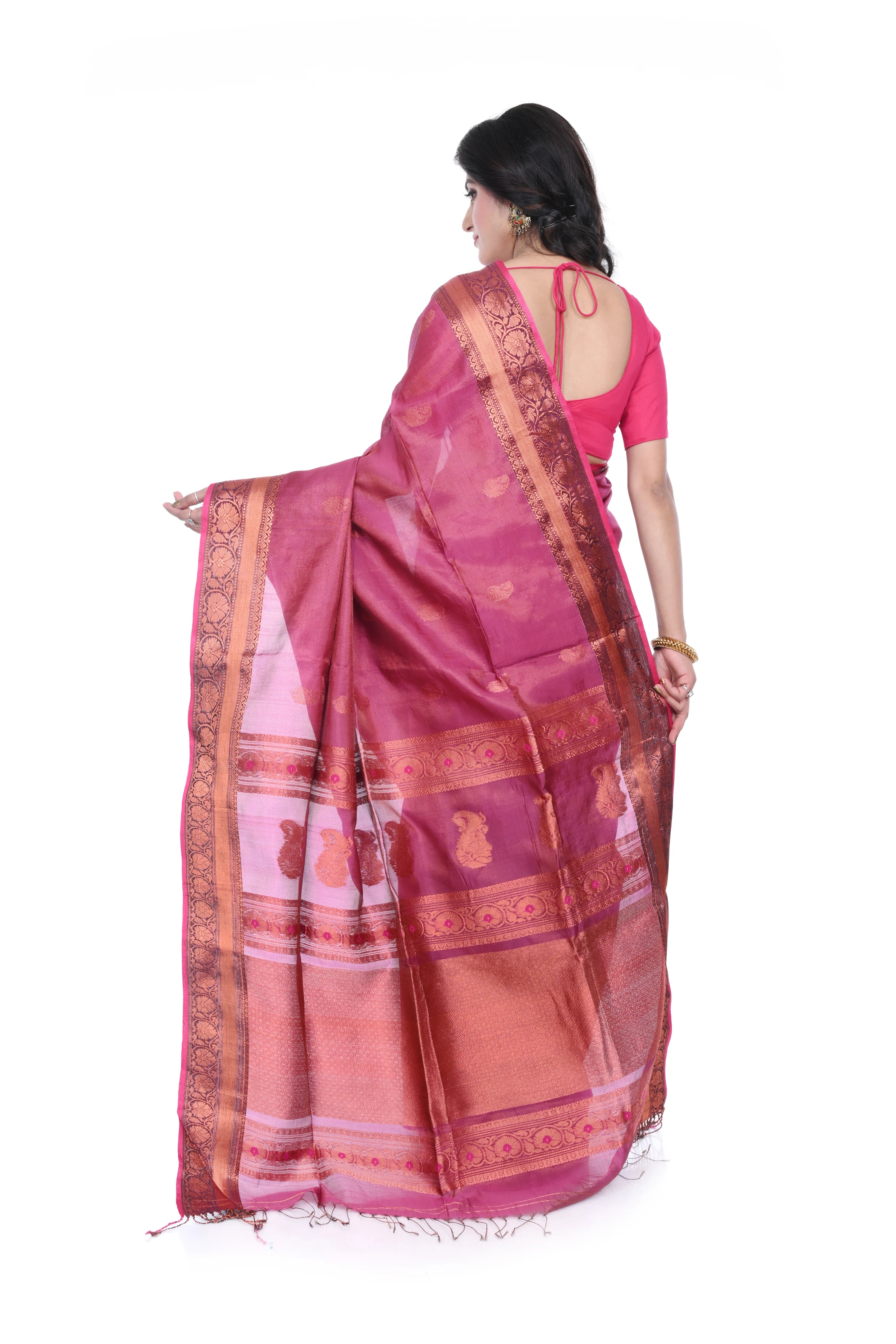 Pink Handloom Saree Allover Zari Woven