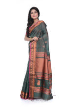 Panna Green Handloom Saree with Allover Zari Woven