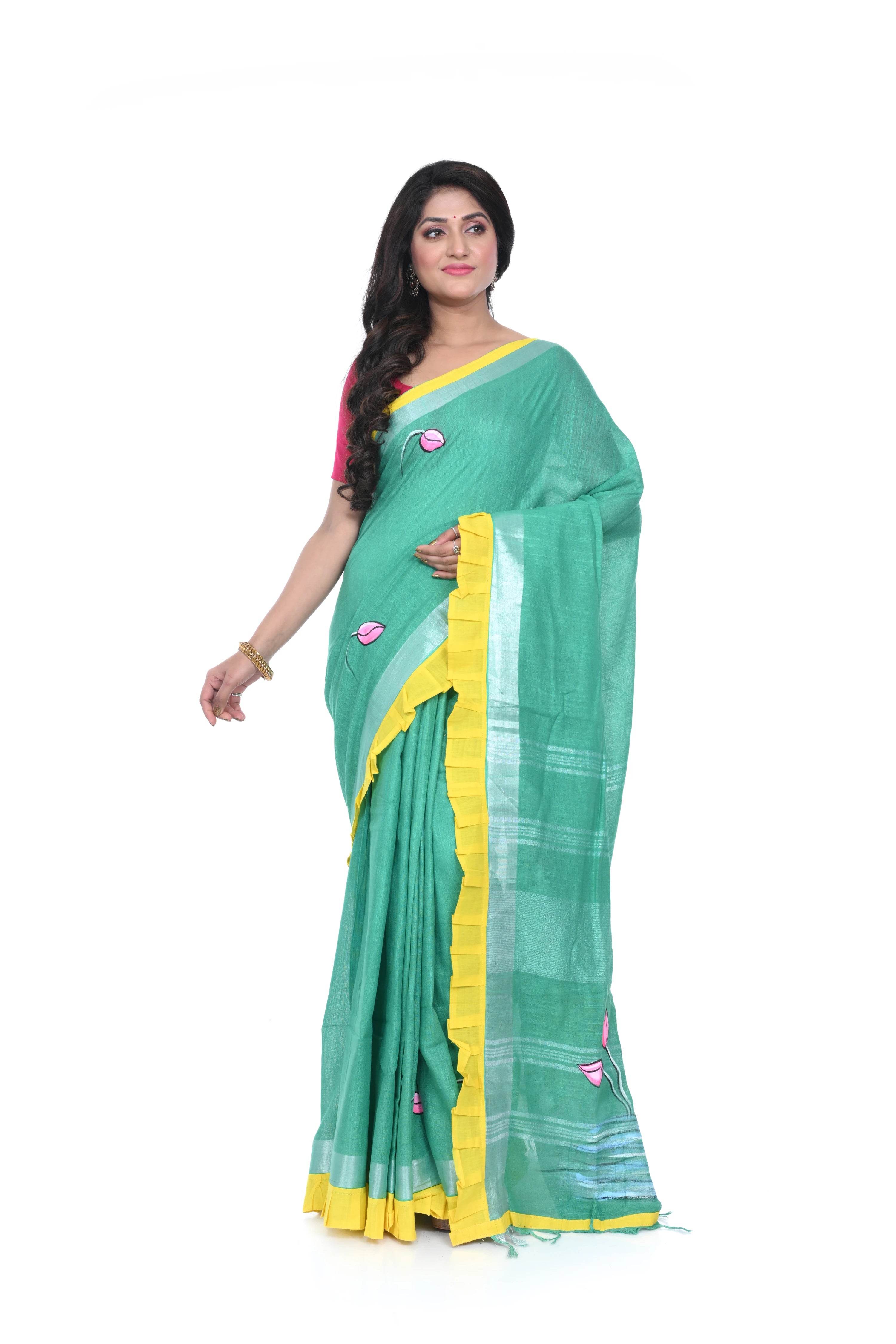 Mint Green Handloom Saree with Decorated Pallu