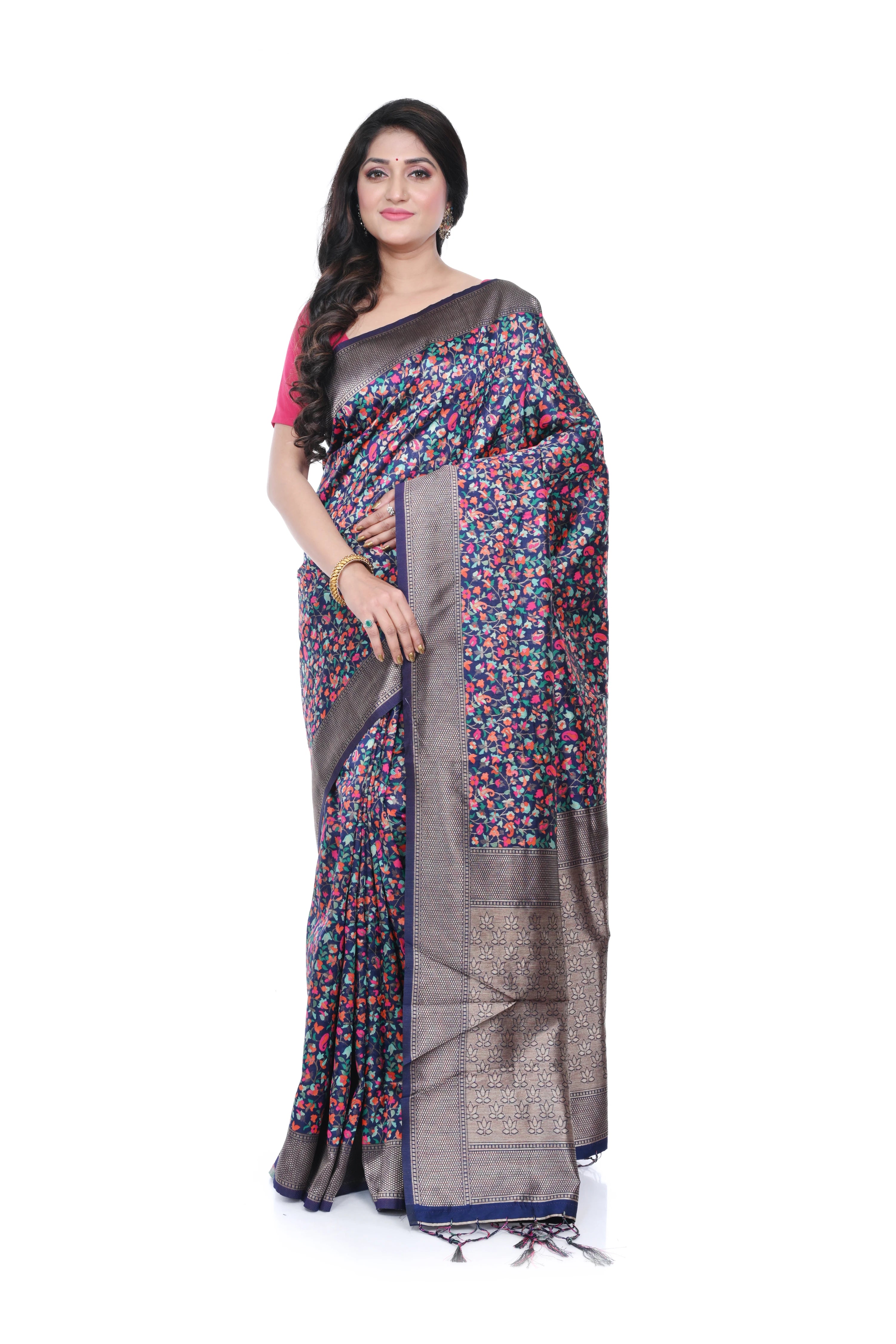Ajrakh Print Russian Silk Saree with Zari Border