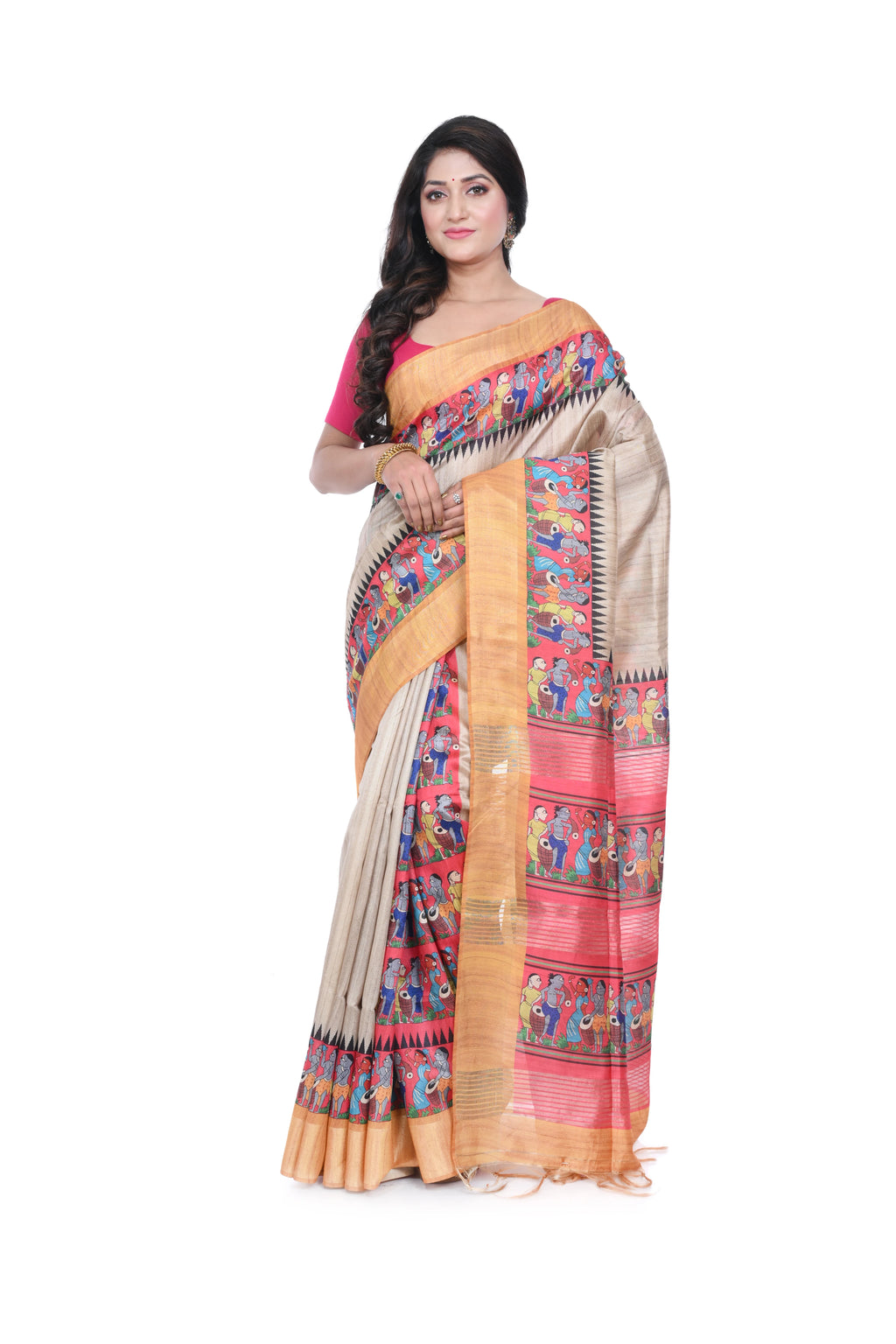 Semi Tussar Tribal Print Saree with Patli Pallu
