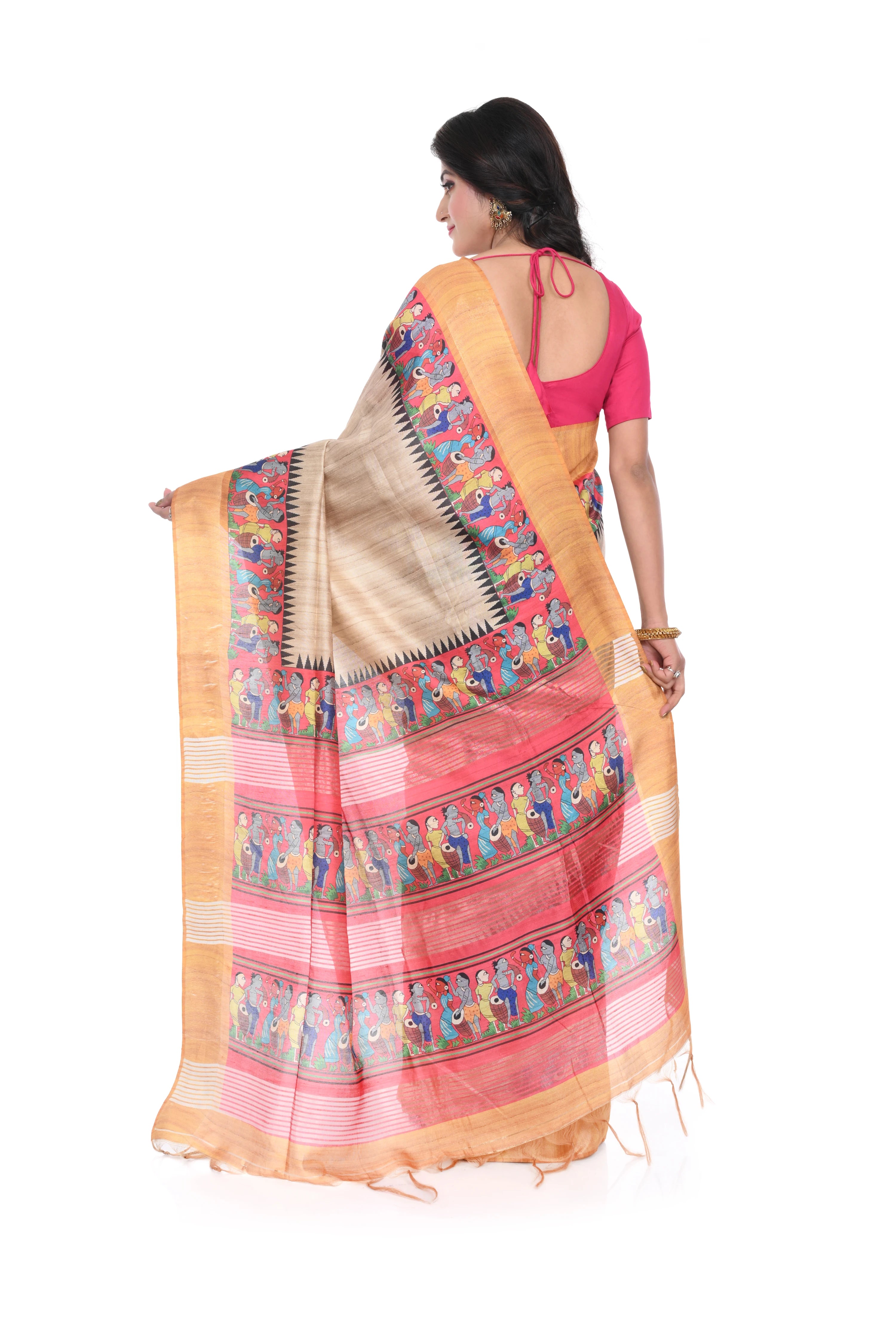 Semi Tussar Tribal Print Saree with Patli Pallu