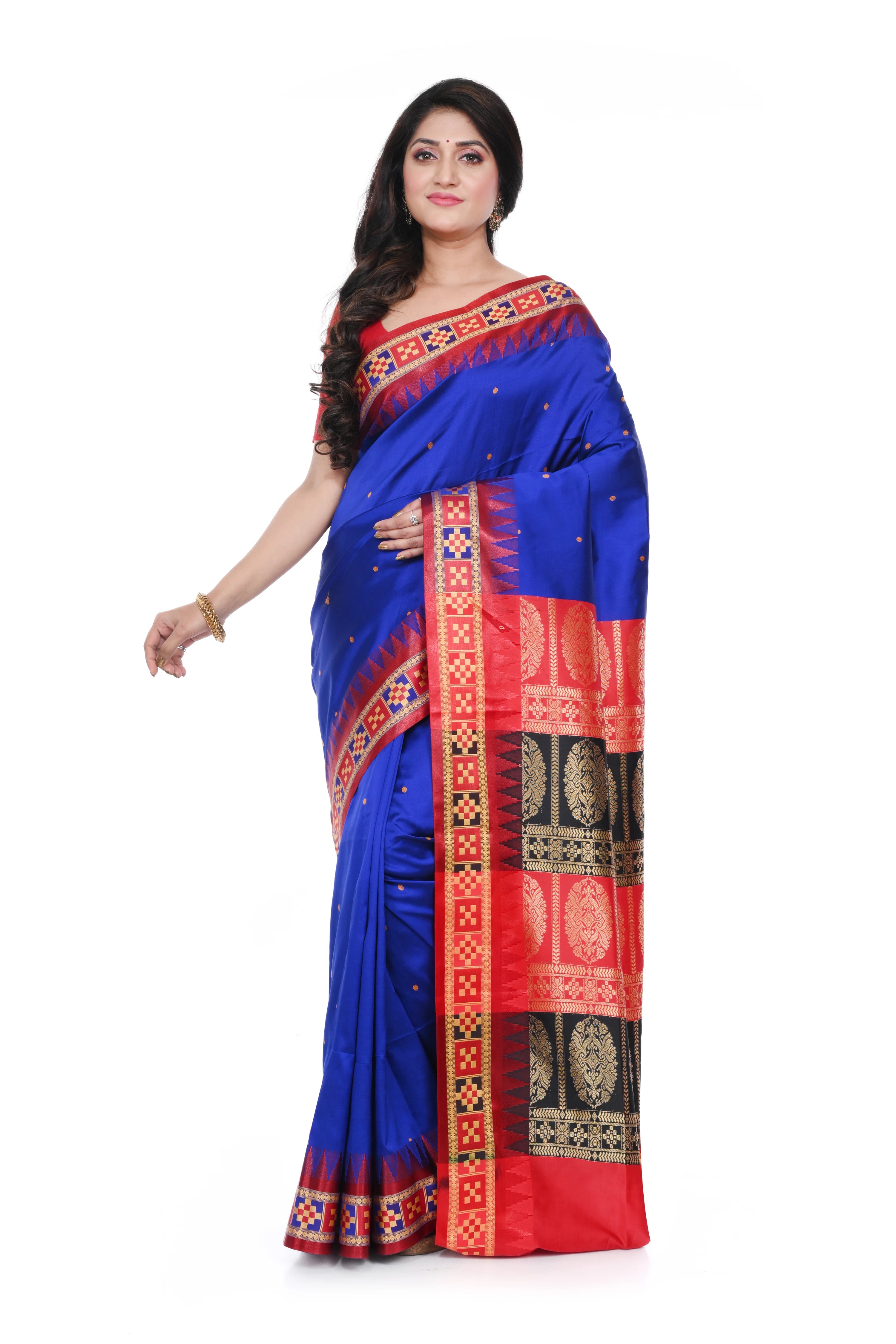 Sambalpuri Silk Replica Saree with Double Pallu Blue Coloured
