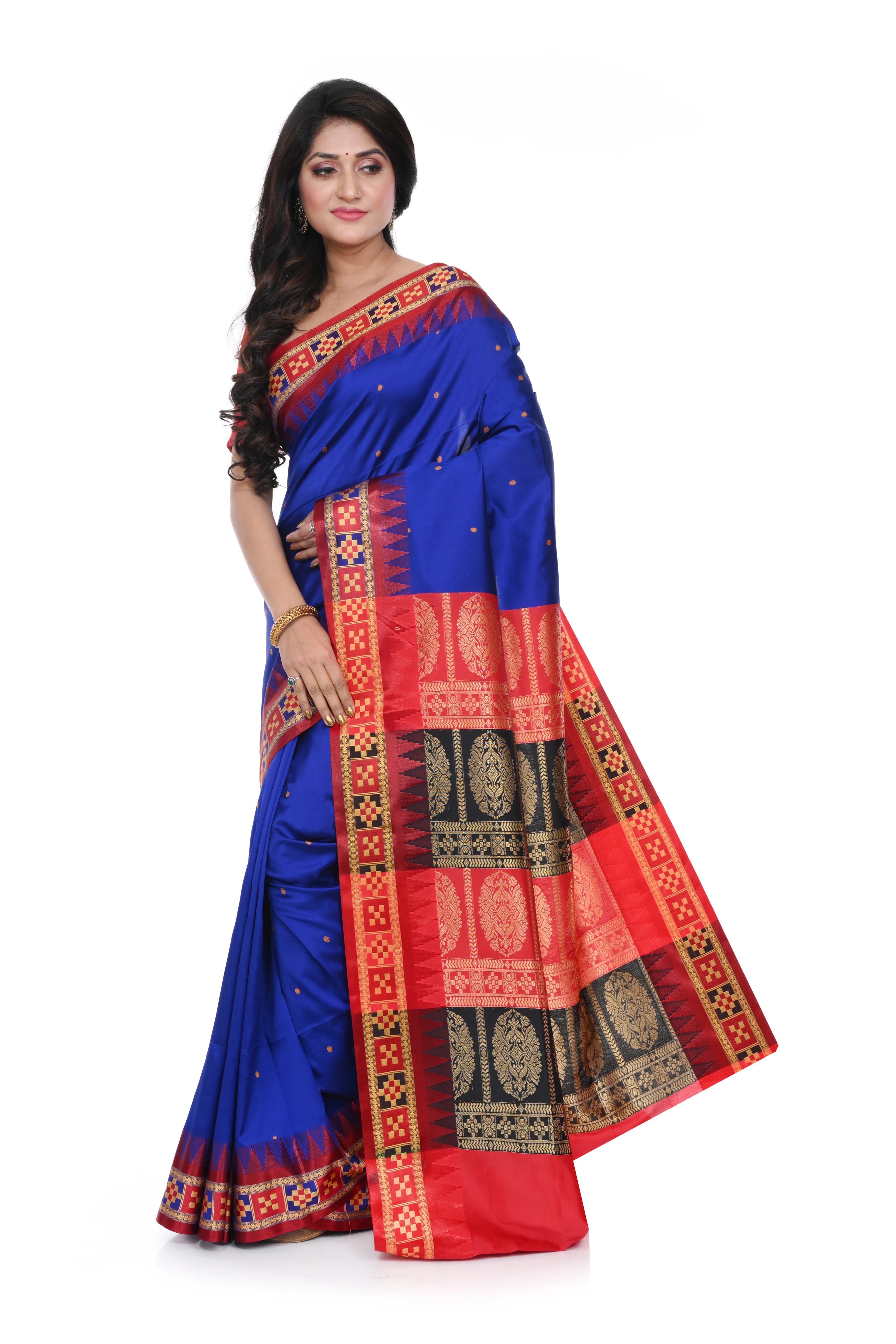 Sambalpuri Silk Replica Saree with Double Pallu Blue Coloured
