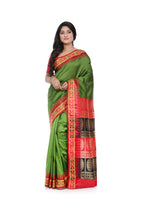 Sambalpuri Silk Replica Saree with Double Pallu Green Coloured