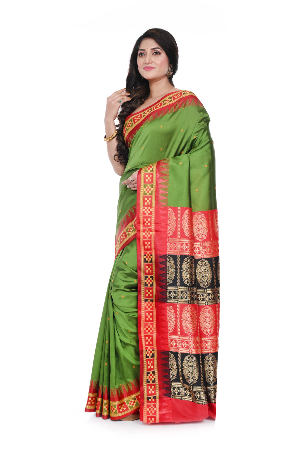 Sambalpuri Silk Replica Saree with Double Pallu Green Coloured