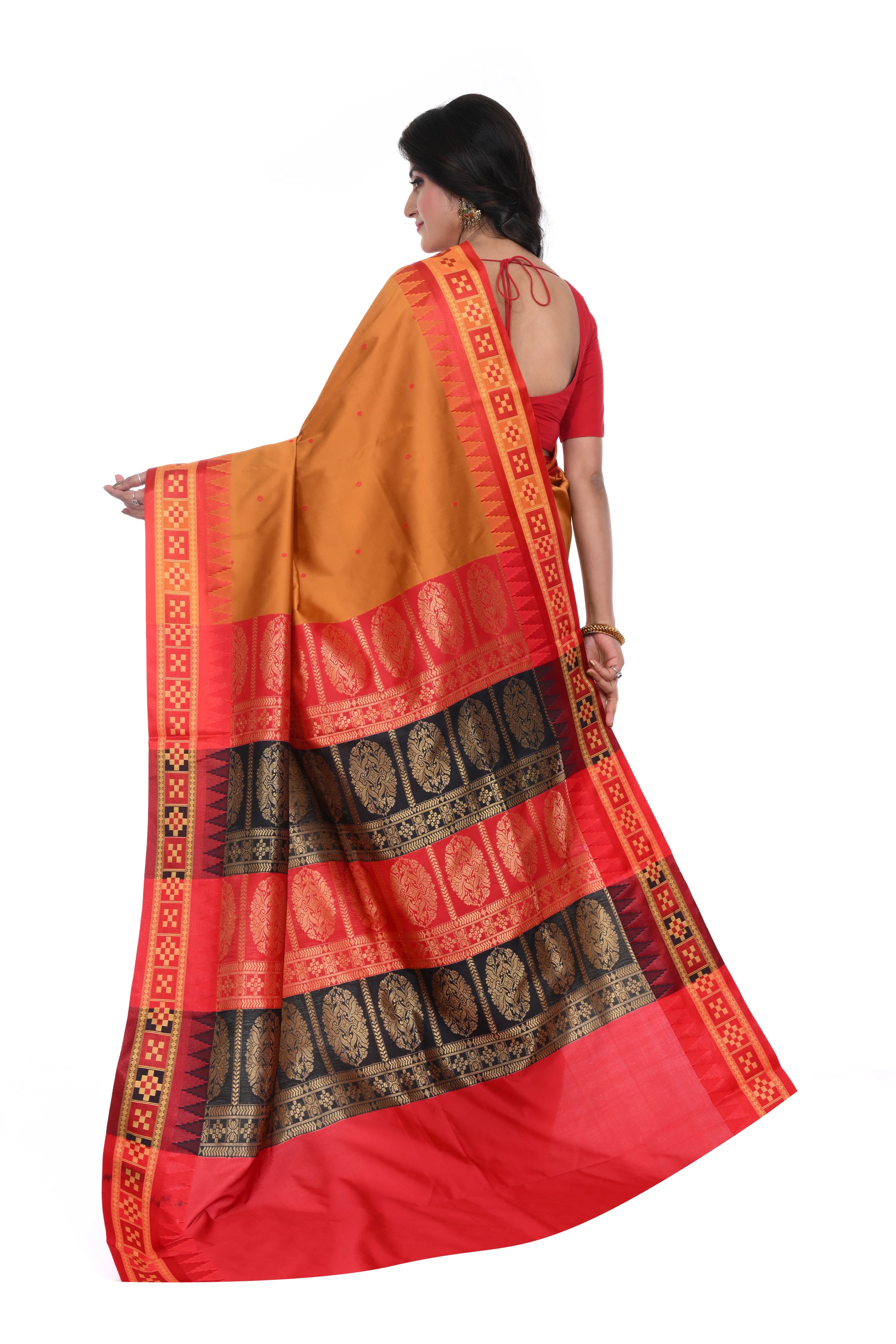 Sambalpuri Silk Replica Saree with Double Border Saree Yellow Colour