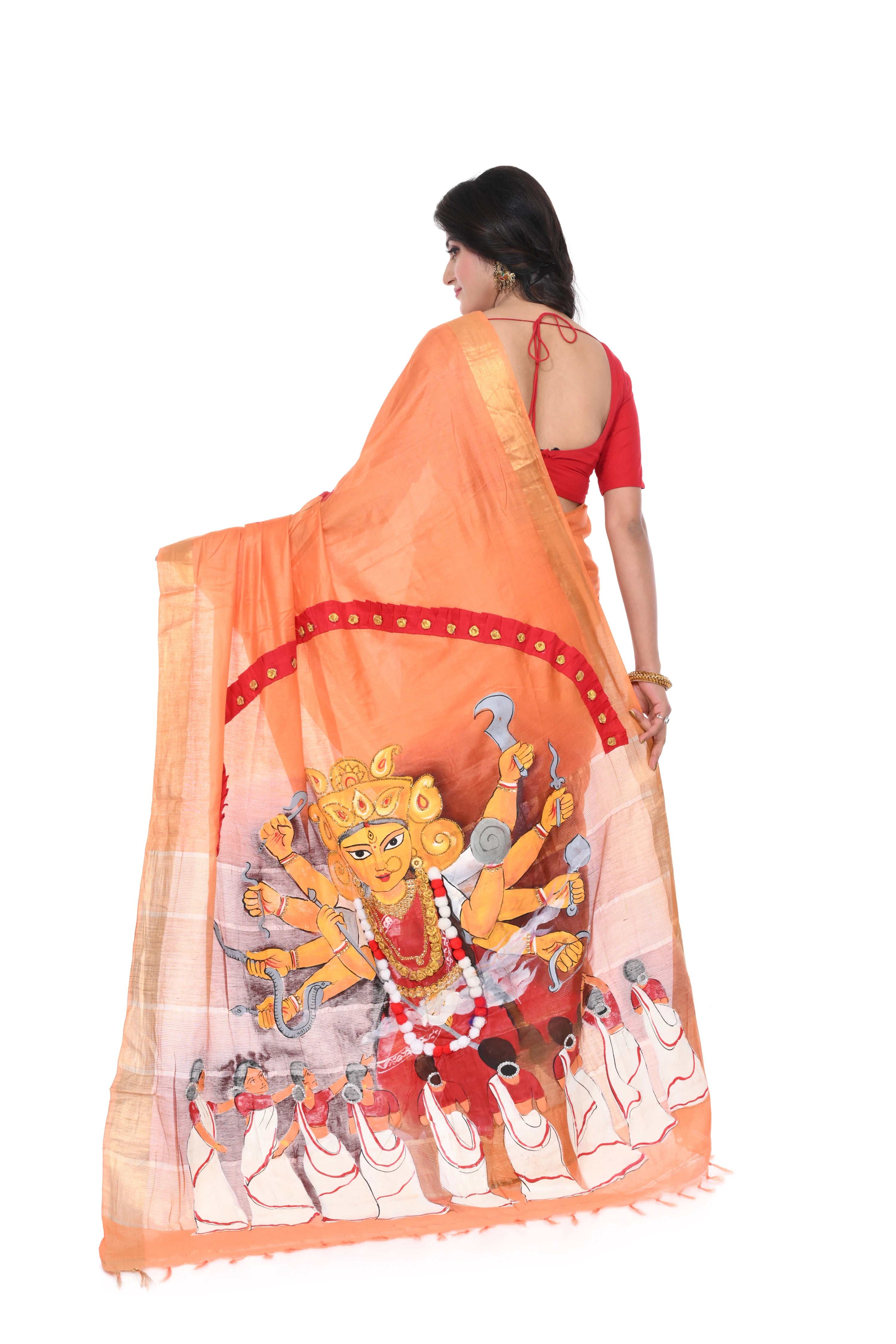 Semi Tussar Saree with Unique Hand Paint Ma Durga Saree