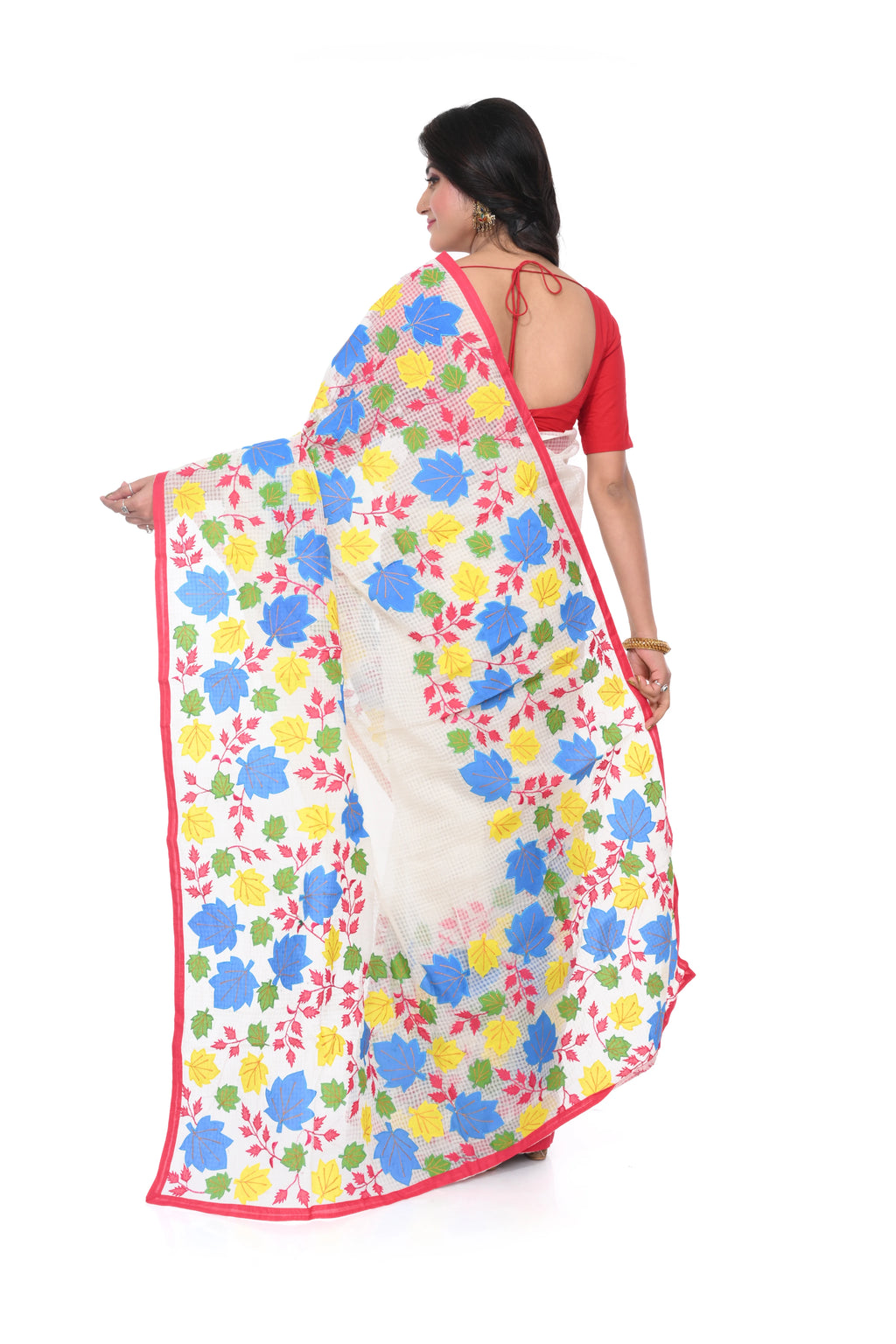 Multi Colour Appliqué on White Reshom Kota Saree