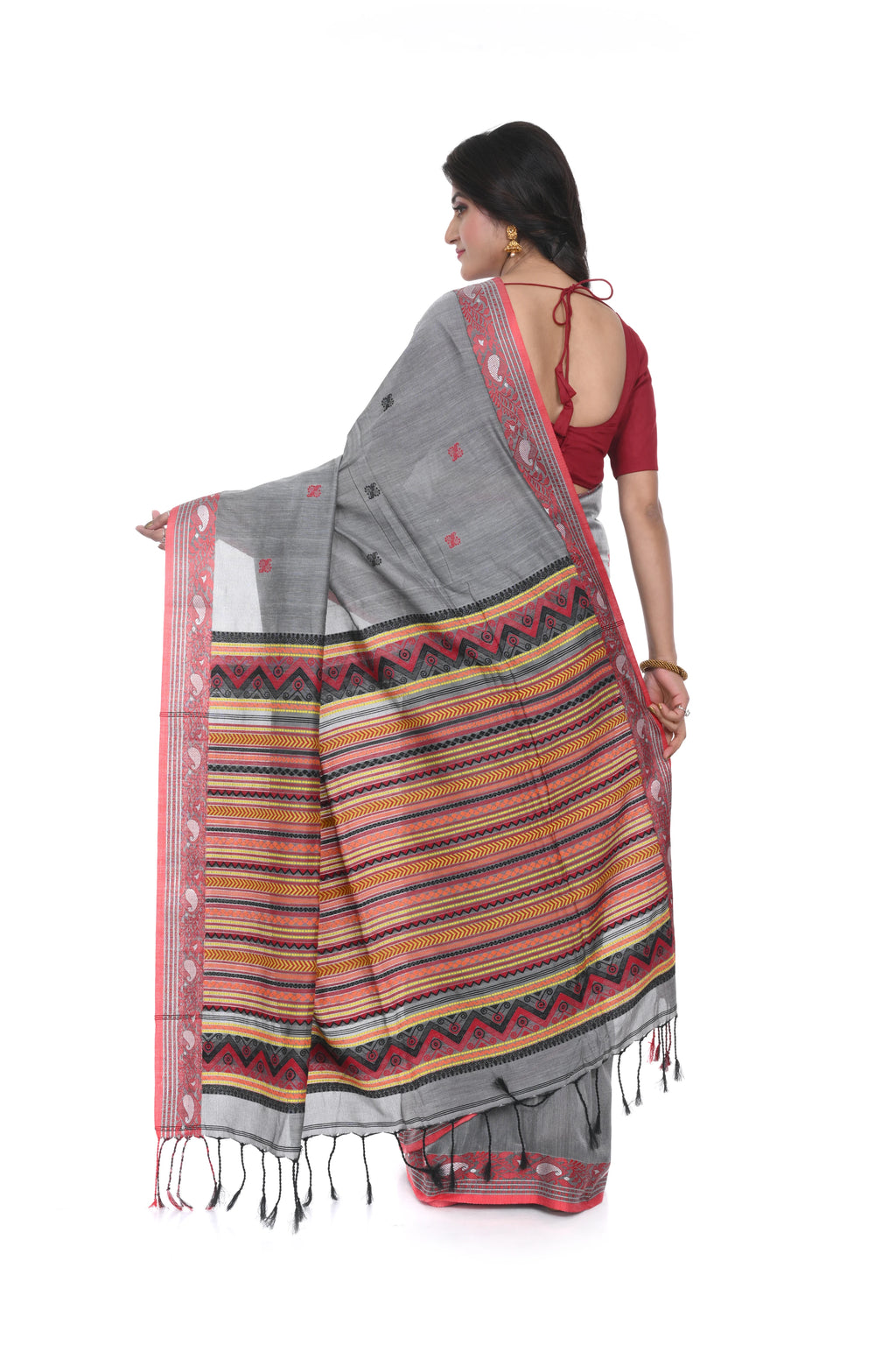 Pure Handloom Saree with Heavy Pallu with Red Border