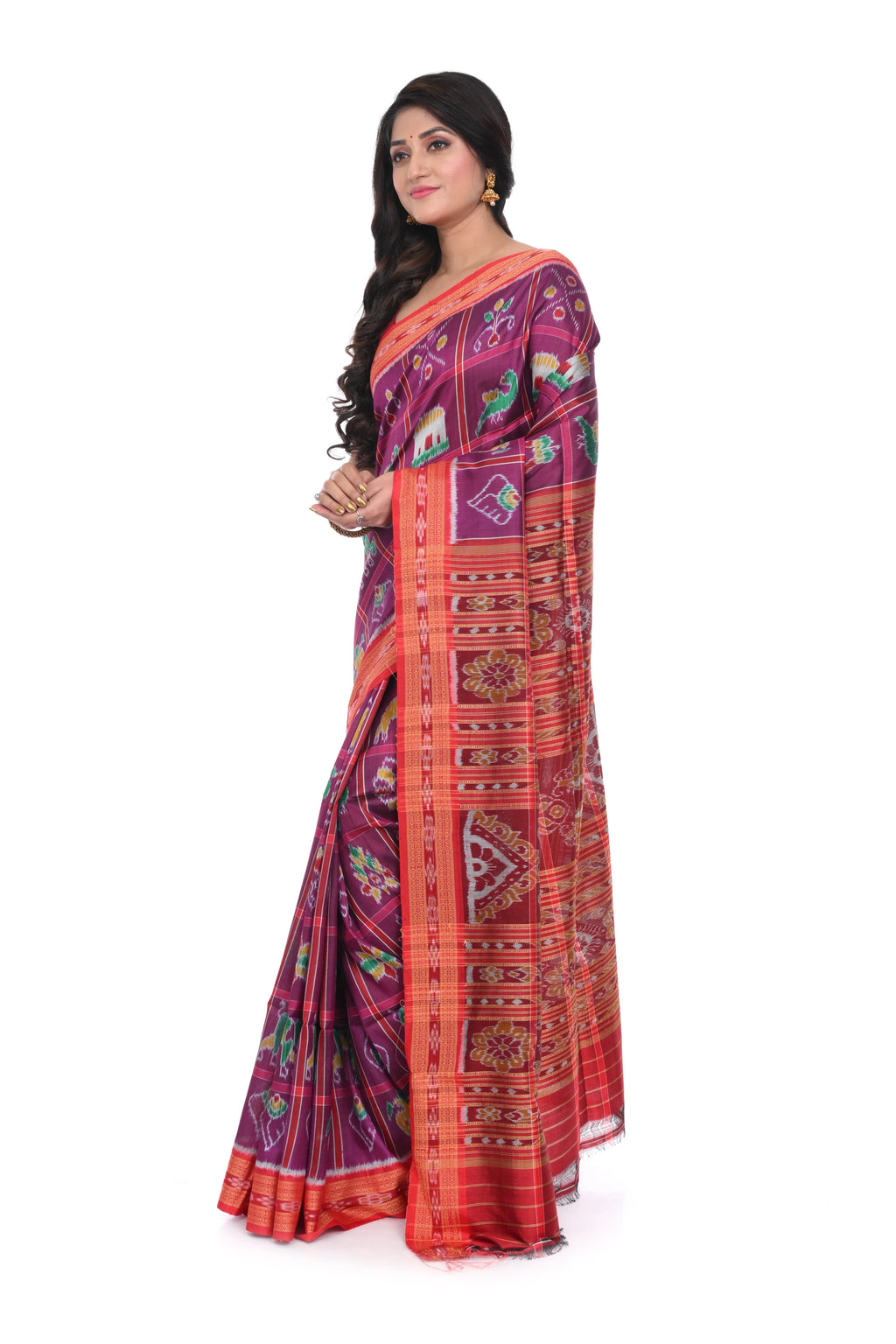 Mazenta Colour Nabakothi Khandua Silk Saree.