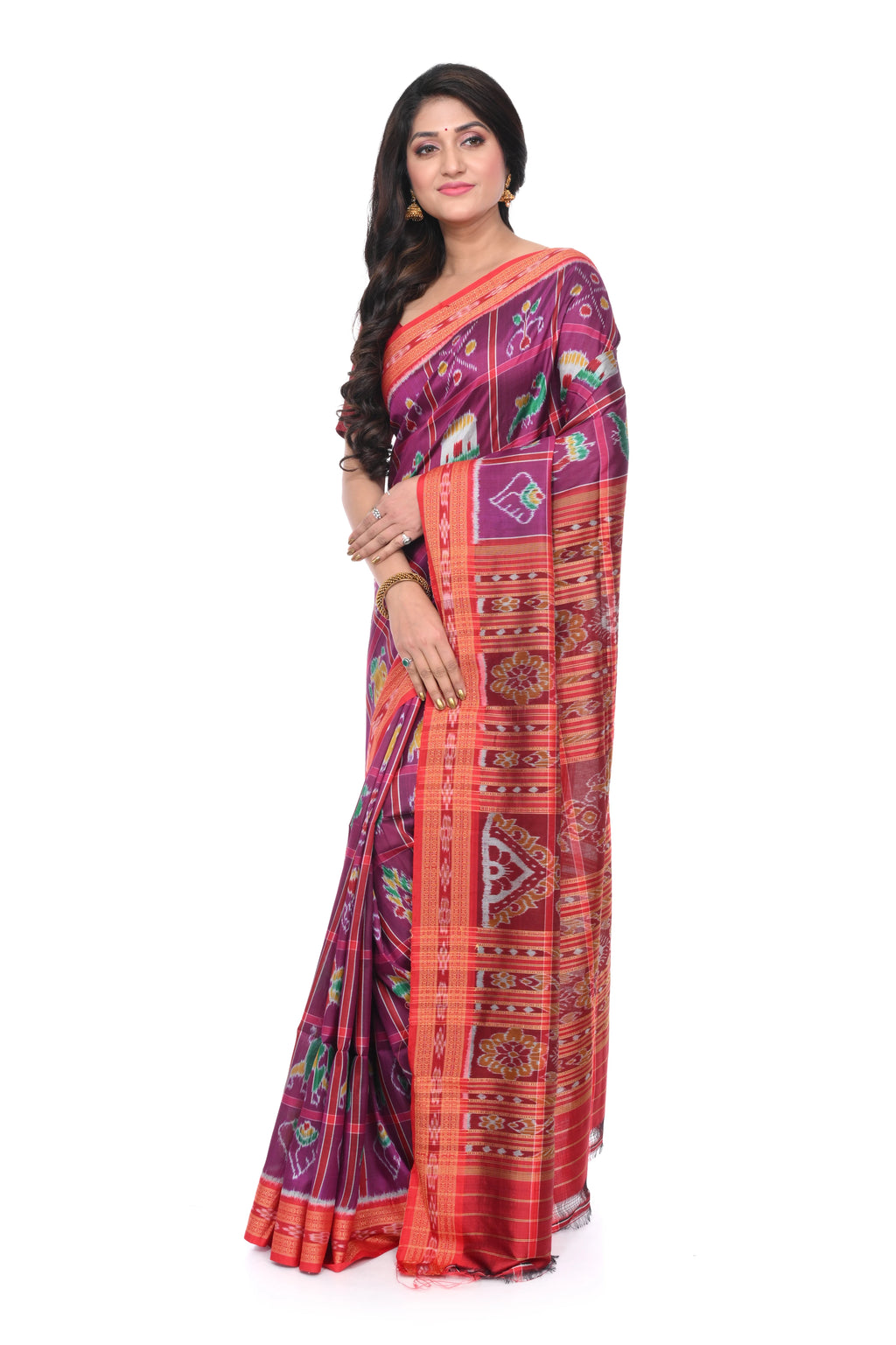 Mazenta Colour Nabakothi Khandua Silk Saree.
