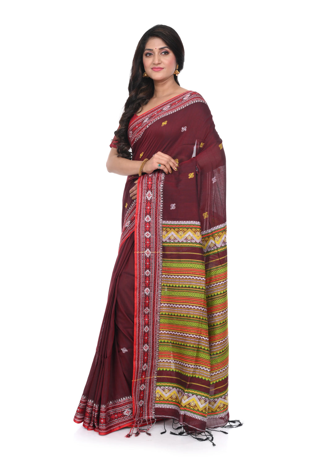 Maroon Colour Pure Handloom Saree with Heavy Pallu